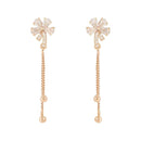 Etnico Valentines Special Sparkling Rose Gold Plated Floral Shape Stud CZ American Diamond Pearl Studed Tassel Drop Fashionable Earrings for Women/Girls