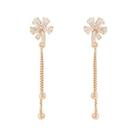 Etnico Valentines Special Sparkling Rose Gold Plated Floral Shape Stud CZ American Diamond Pearl Studed Tassel Drop Fashionable Earrings for Women/Girls