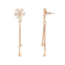 Etnico Valentines Special Sparkling Rose Gold Plated Floral Shape Stud CZ American Diamond Pearl Studed Tassel Drop Fashionable Earrings for Women/Girls
