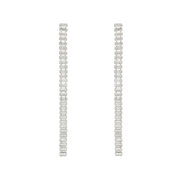 Etnico Valentines Special Sparkling Glamorous Silver Plated CZ and American Diamond Tassel Drop Fashionable Earrings for Women/Girls