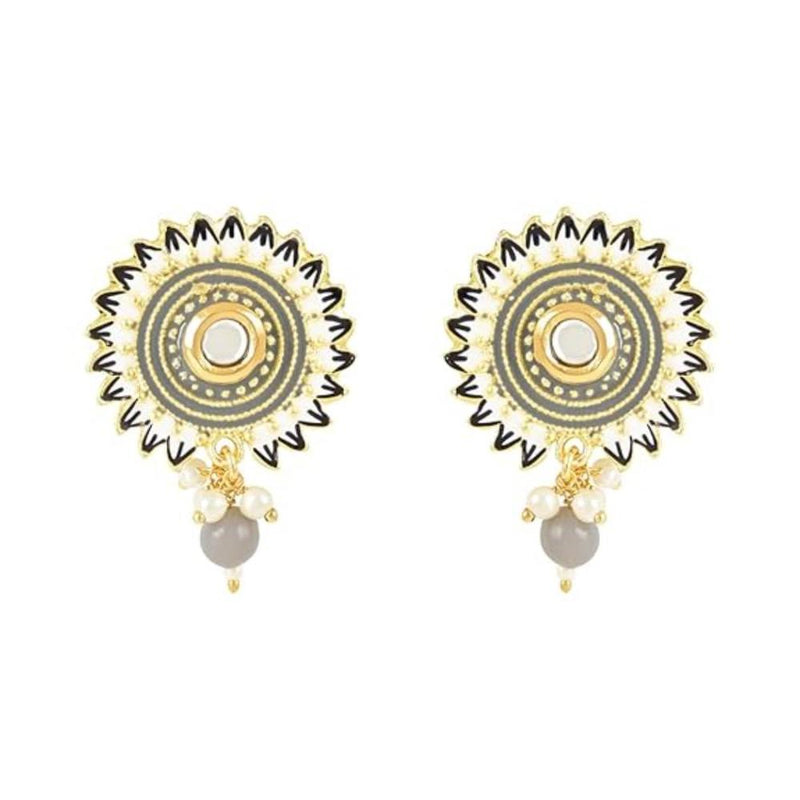 Etnico Gold Plated Traditional Meenakari Kundan Studded Pearl Drop Chandbali Earrings For Women & Girls (E3123Gr)