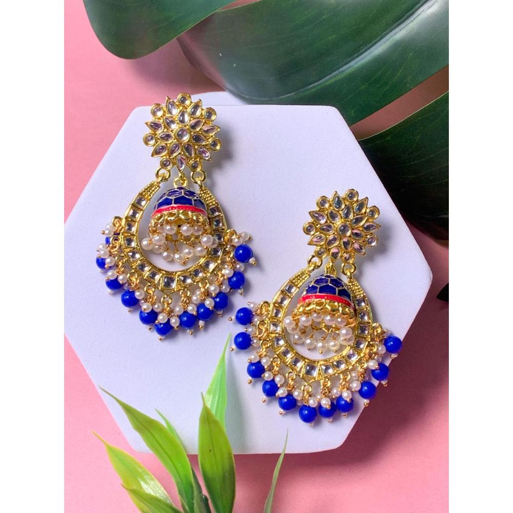 Etnico Gold Plated Traditional Meenakari Kundan Studded Pearl Dangle Jhumki Earrings For Women & Girls (E3125Bl)