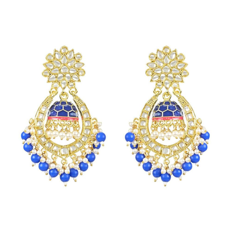 Etnico Gold Plated Traditional Meenakari Kundan Studded Pearl Dangle Jhumki Earrings For Women & Girls (E3125Bl)