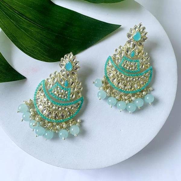 Etnico Gold Plated Intricately Designed Traditional Meena Work Kundans & Pearls Chandbali Earrings For Women (E3012) (Sky Blue)