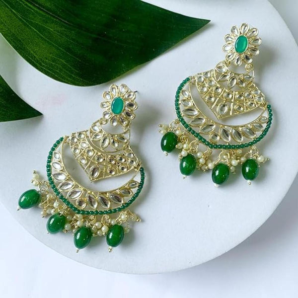 Etnico Gold Plated Traditional Handcrafted Pearl Kundan Beaded Chandbali Earrings for Women & Girls (Green)