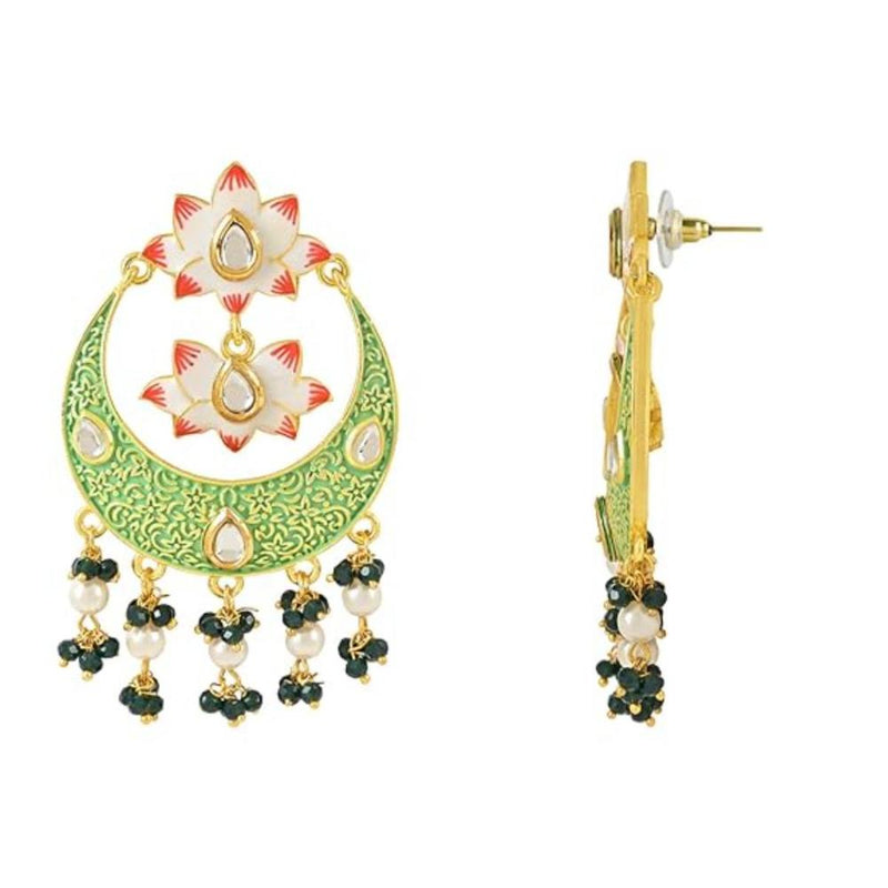 Etnico Gold Plated Traditional Handcrafted Meenakari Pearl Kundan Beaded Chandbali Earring For Women & Gilrs (E3134Min)