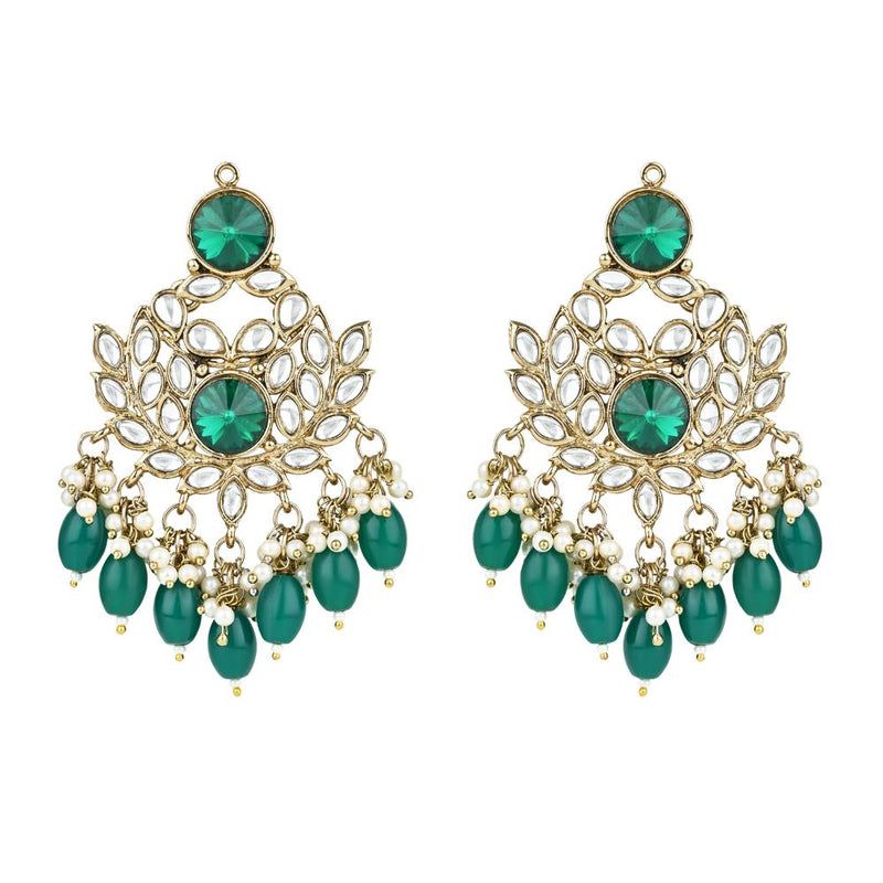 Etnico Gold Plated Traditional Kundans & Pearls Chandbali Earrings For Women (E3155G)