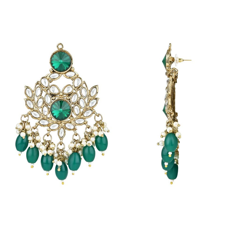 Etnico Gold Plated Traditional Kundans & Pearls Chandbali Earrings For Women (E3155G)