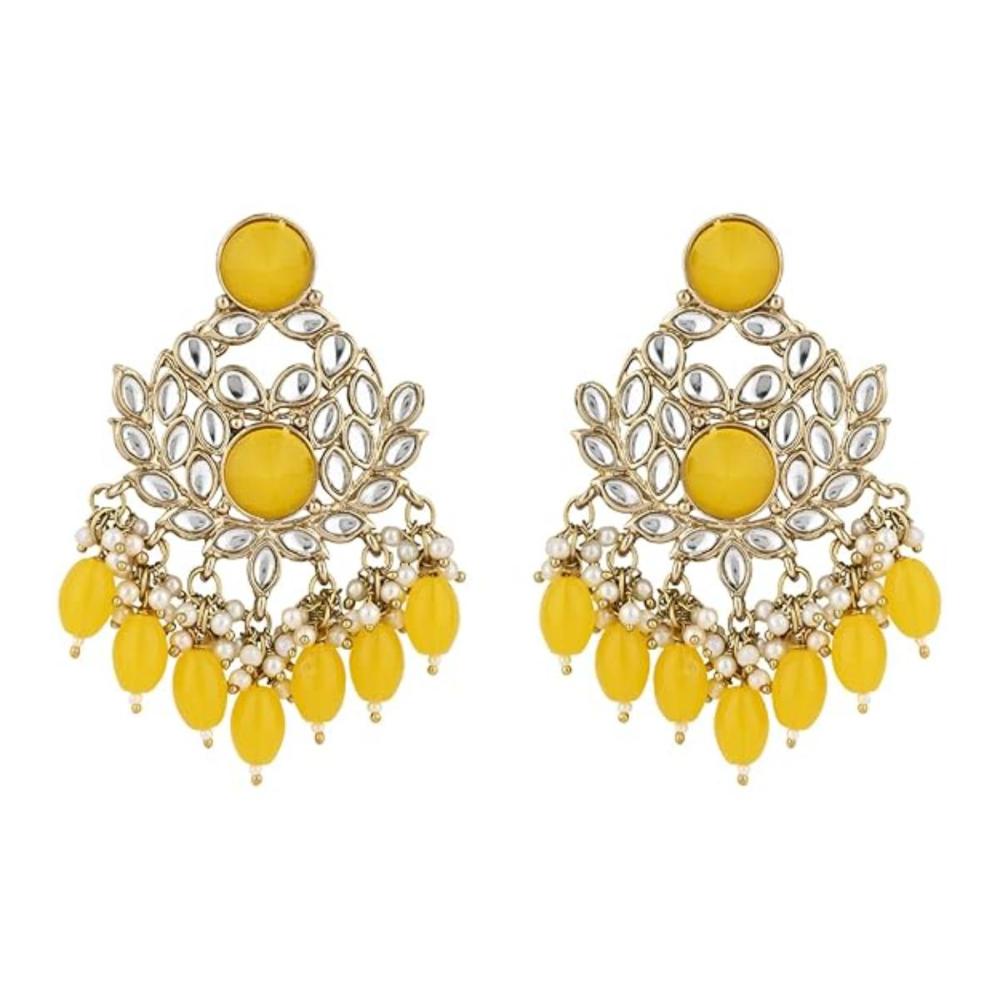 Etnico Gold Plated Traditional Kundan & Pearl Chandbali Earrings For Women (E3155Y)