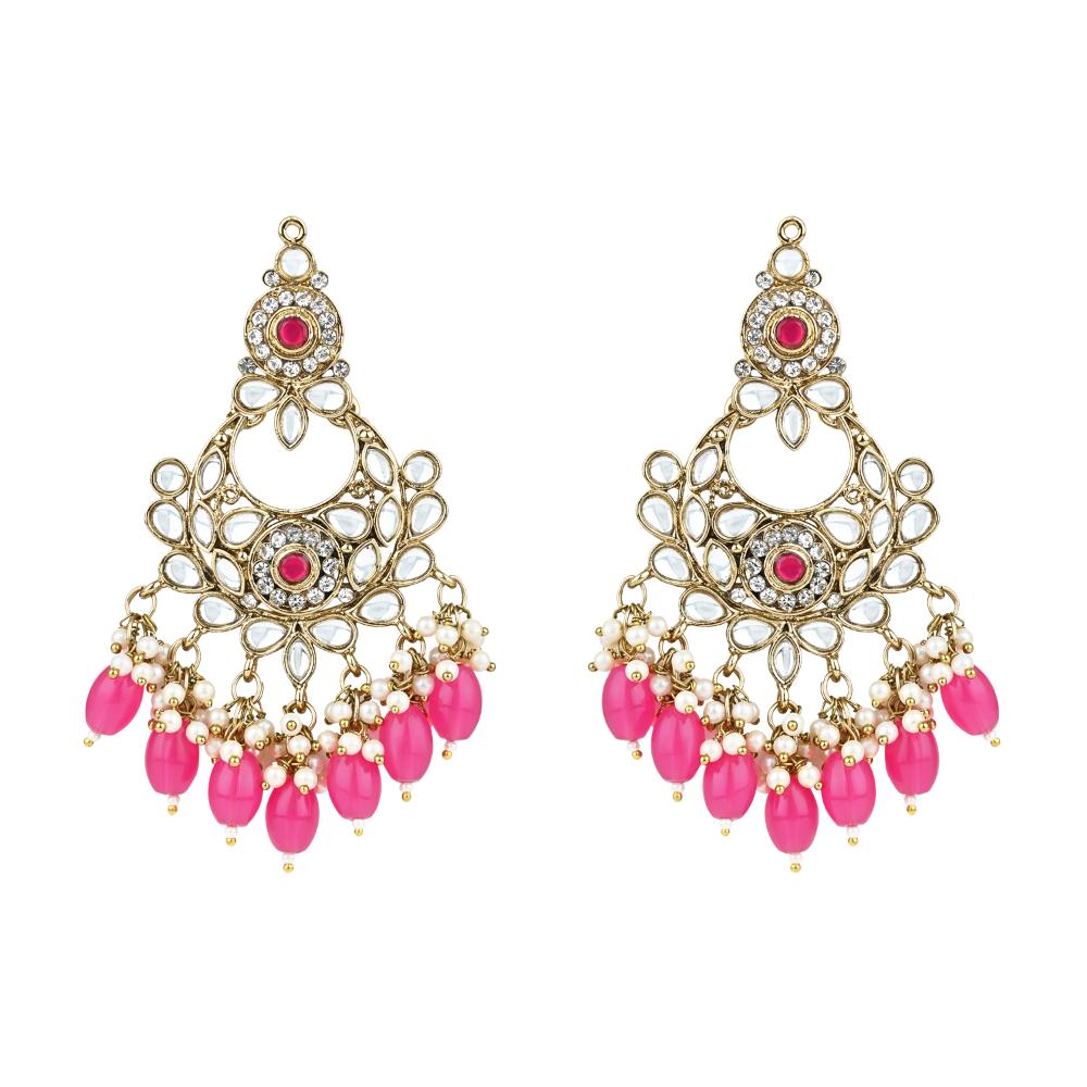 Etnico Gold Plated Traditional Kundans & Pearls Chandbali Earrings For Women (E3156Q)