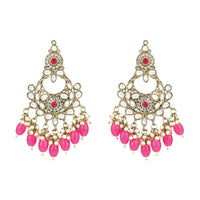 Etnico Gold Plated Traditional Kundans & Pearls Chandbali Earrings For Women (E3156Q)