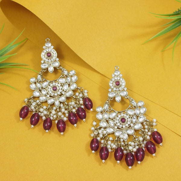 Etnico Gold Plated Traditional Kundan & Pearl Chandbali Earrings For Women (E3156Wi)