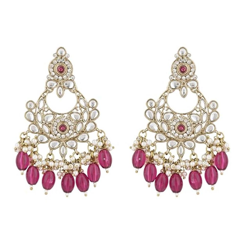 Etnico Gold Plated Traditional Kundan & Pearl Chandbali Earrings For Women (E3156Wi)