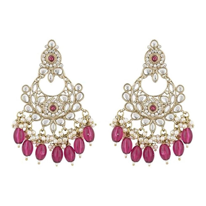 Etnico Gold Plated Traditional Kundan & Pearl Chandbali Earrings For Women (E3156Wi)