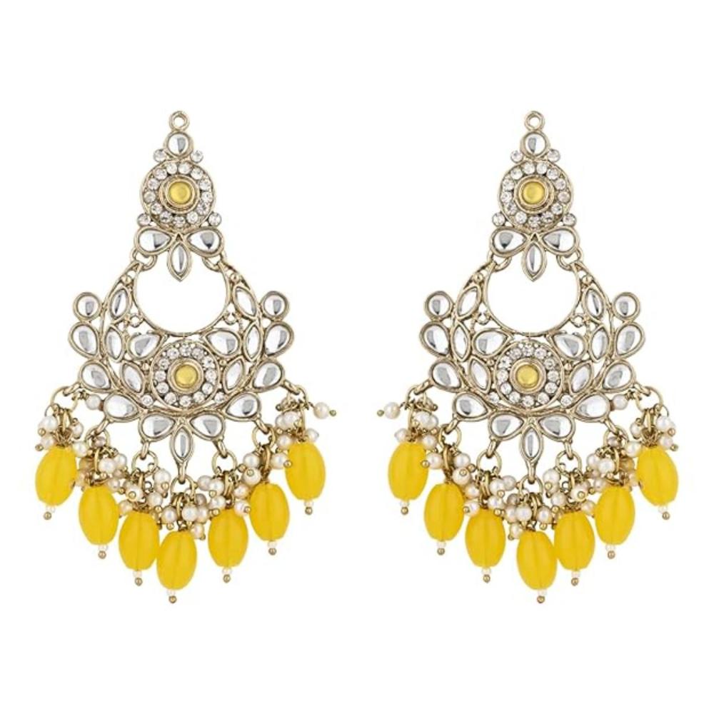 Etnico Gold Plated Traditional Kundan & Pearl Chandbali Earrings For Women (E3156Y)