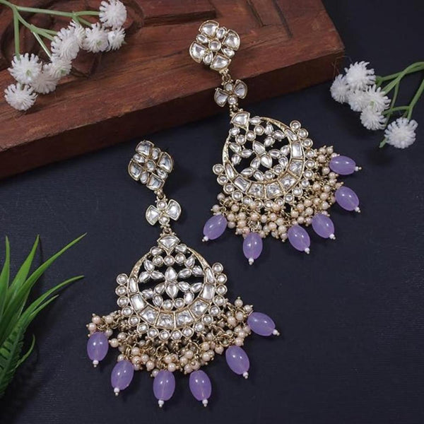 Etnico Gold Plated Traditional Kundan & Pearl Chandbali Earrings For Women (E3157Pu)