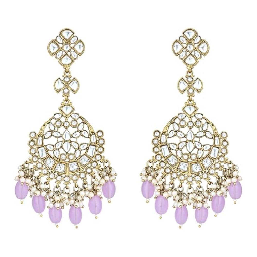 Etnico Gold Plated Traditional Kundan & Pearl Chandbali Earrings For Women (E3157Pu)