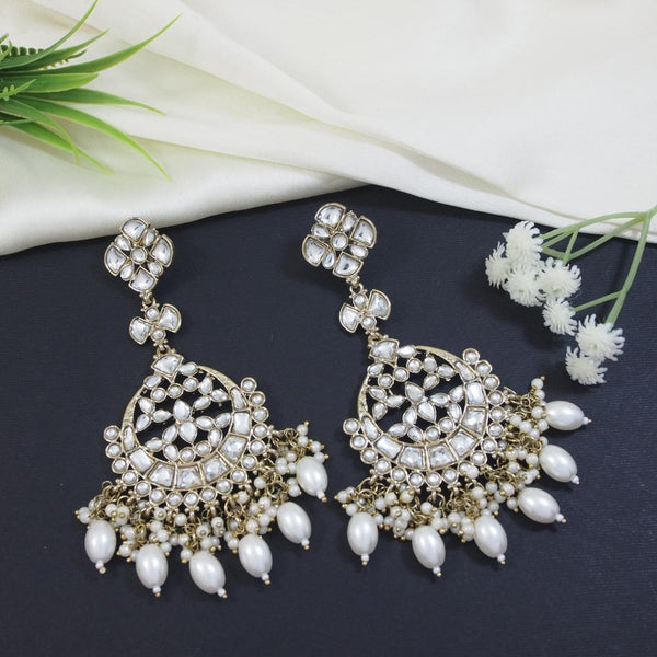 Etnico Gold Plated Traditional Kundan & Pearl Chandbali Earrings For Women (E3157W)