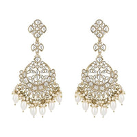 Etnico Gold Plated Traditional Kundan & Pearl Chandbali Earrings For Women (E3157W)