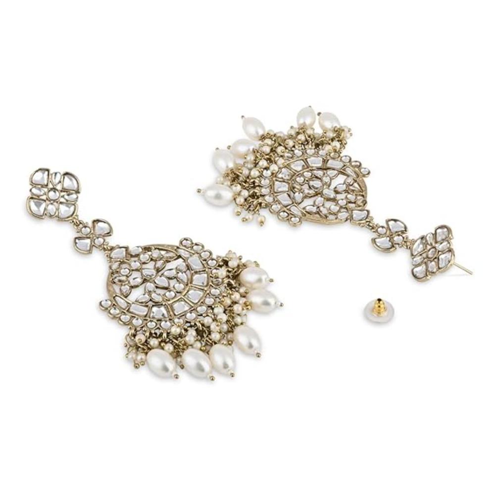 Etnico Gold Plated Traditional Kundan & Pearl Chandbali Earrings For Women (E3157W)