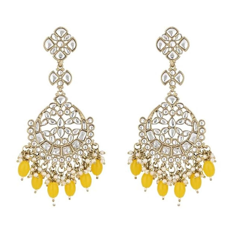 Etnico Gold Plated Traditional Kundan & Pearl Chandbali Earrings For Women (E3157Y)