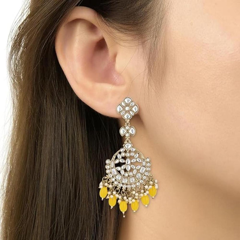 Etnico Gold Plated Traditional Kundan & Pearl Chandbali Earrings For Women (E3157Y)