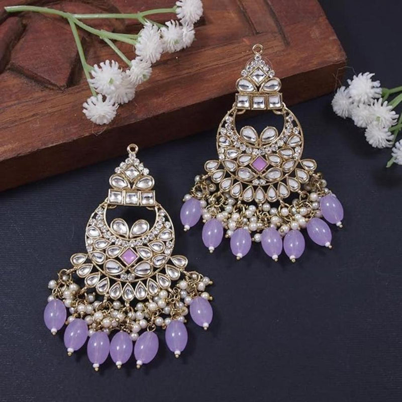 Etnico Gold Plated Traditional Meenakari Kundans & Pearls Chandbali Earrings For Women (E3158Pu)