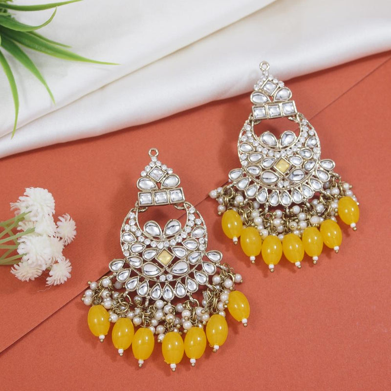 Etnico Gold Plated Traditional Meenakari Kundans & Pearls Chandbali Earrings For Women (E3158Y)