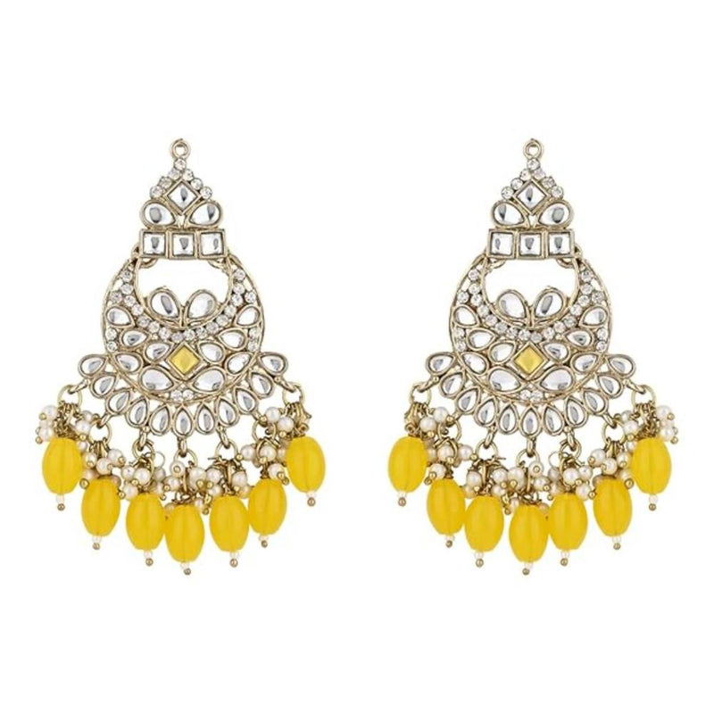 Etnico Gold Plated Traditional Meenakari Kundans & Pearls Chandbali Earrings For Women (E3158Y)