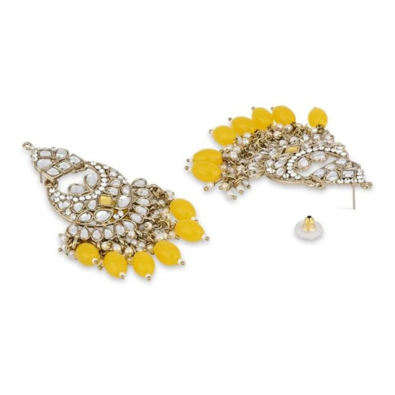 Etnico Gold Plated Traditional Meenakari Kundans & Pearls Chandbali Earrings For Women (E3158Y)