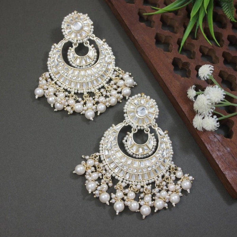 Etnico Gold Plated Traditional Kundan Pearl Chandbali Earrings For Women And Girls (E3159W)