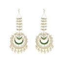 Etnico Gold Plated Traditional Kundan Hanging Pearl Earrings Attachable Ear Chain For Women/Girls (Green)
