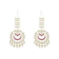 Etnico Gold Plated Traditional Kundan Hanging Pearl Earrings Attachable Ear Chain For Women/Girls (Rani)