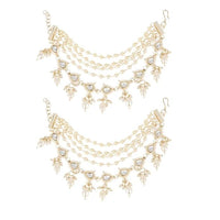 Etnico Gold Plated Traditional Layered Pearl Beaded Ear Chain with Kundan Accents for Women
