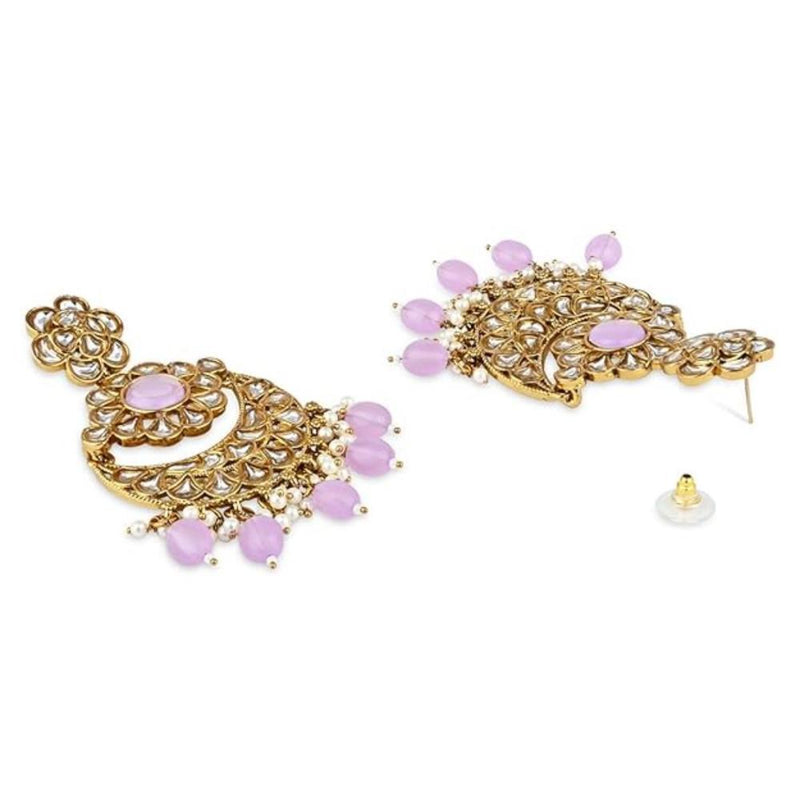 Etnico Gold Plated Traditional Handcrafted Kundan Pearl Floral Design Earrings For Women (Purple)