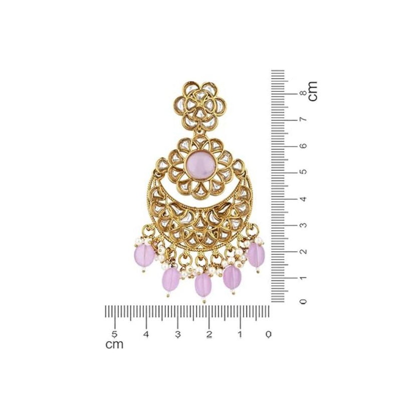 Etnico Gold Plated Traditional Handcrafted Kundan Pearl Floral Design Earrings For Women (Purple)