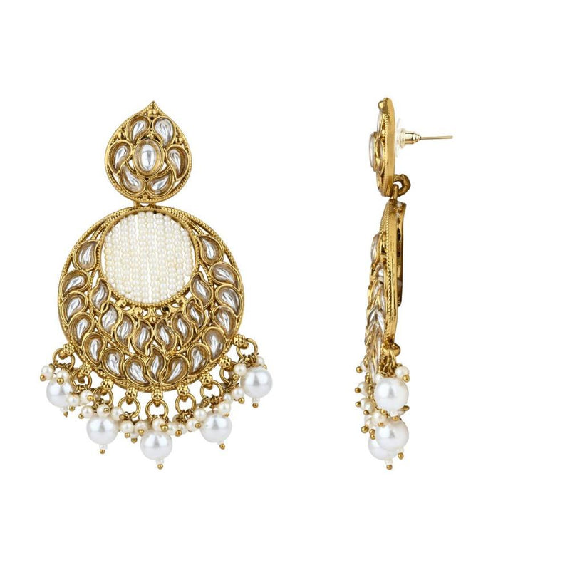 Etnico Gold Plated Traditional Handcrafted Kundan Pearl Chandbali Earrings For Women (E3176W)