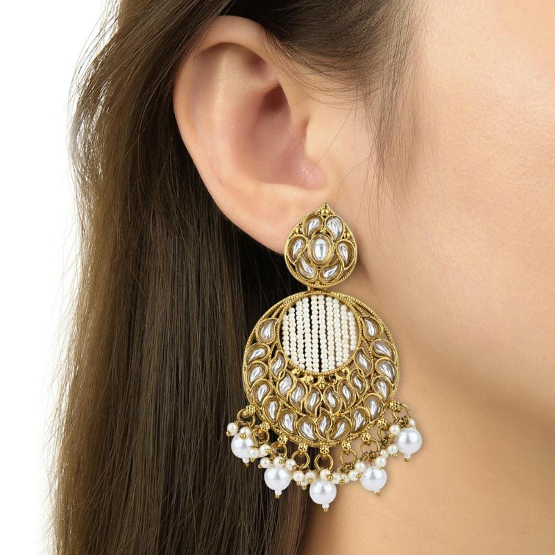 Etnico Gold Plated Traditional Handcrafted Kundan Pearl Chandbali Earrings For Women (E3176W)