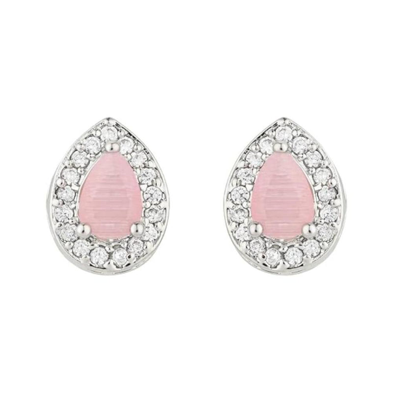 Etnico Stylish Latest Fashion Silver Plated CZ American Diamond Stud Earrings For Women (Pink)