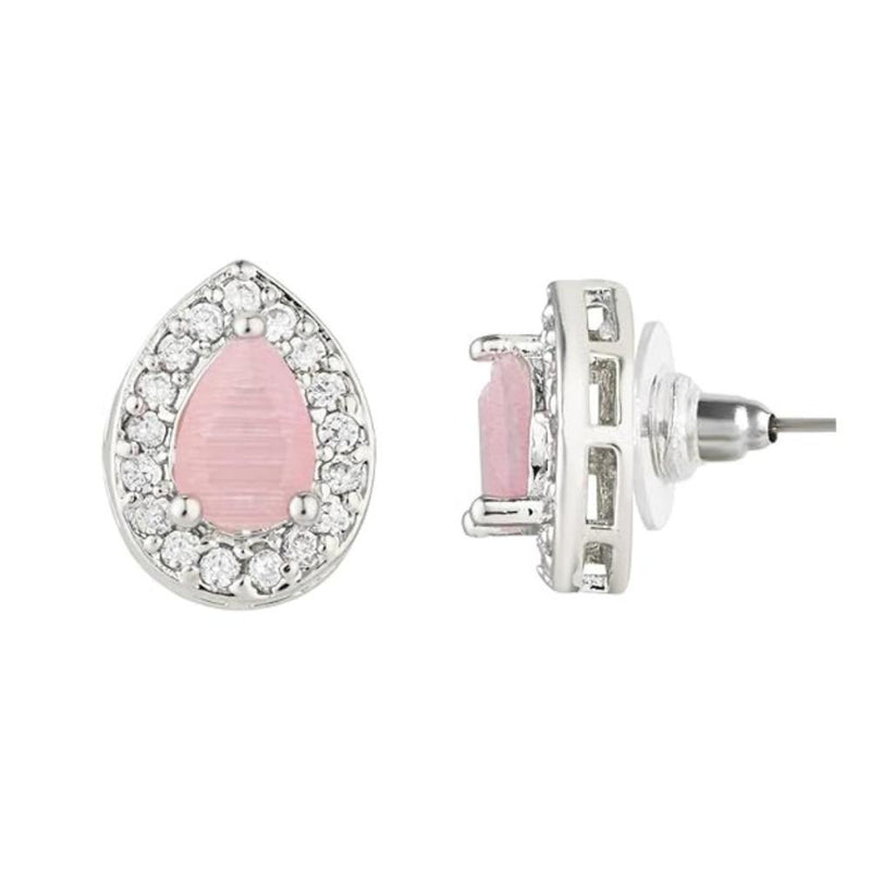 Etnico Stylish Latest Fashion Silver Plated CZ American Diamond Stud Earrings For Women (Pink)