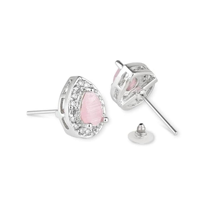 Etnico Stylish Latest Fashion Silver Plated CZ American Diamond Stud Earrings For Women (Pink)