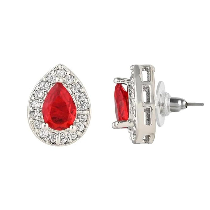 Etnico Stylish Latest Fashion Silver Plated CZ American Diamond Stud Earrings For Women (Red)