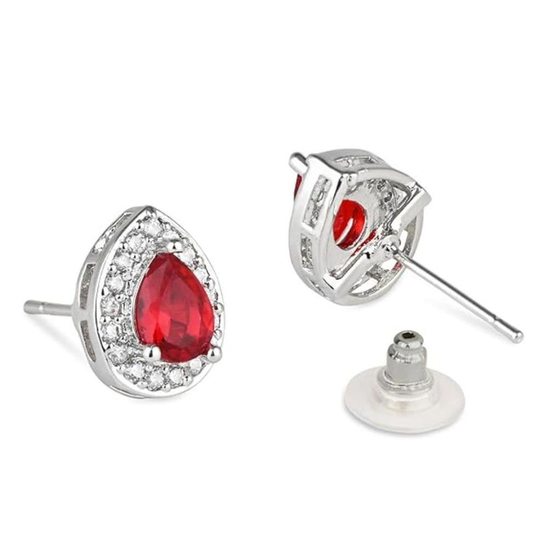 Etnico Stylish Latest Fashion Silver Plated CZ American Diamond Stud Earrings For Women (Red)