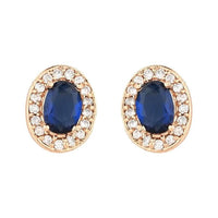 Etnico Stylish Latest Fashion Rose Gold Plated CZ American Diamond Oval Shape Stud Earrings for Women (Blue)