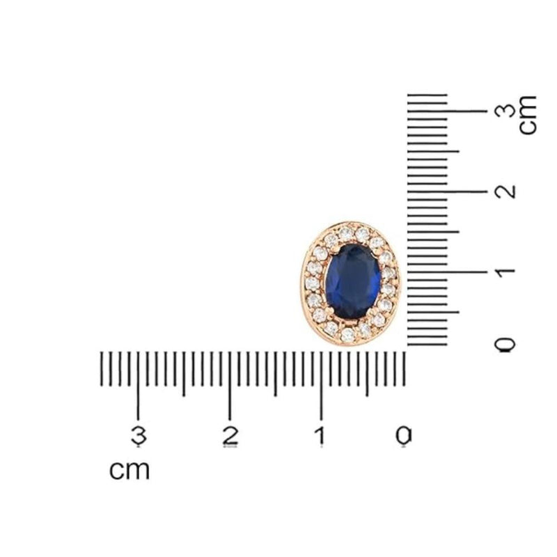 Etnico Stylish Latest Fashion Rose Gold Plated CZ American Diamond Oval Shape Stud Earrings for Women (Blue)