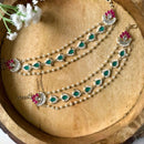 Etnico Gold Plated Traditional Layered Pearl Beaded Ear Chain with Kundan for Women