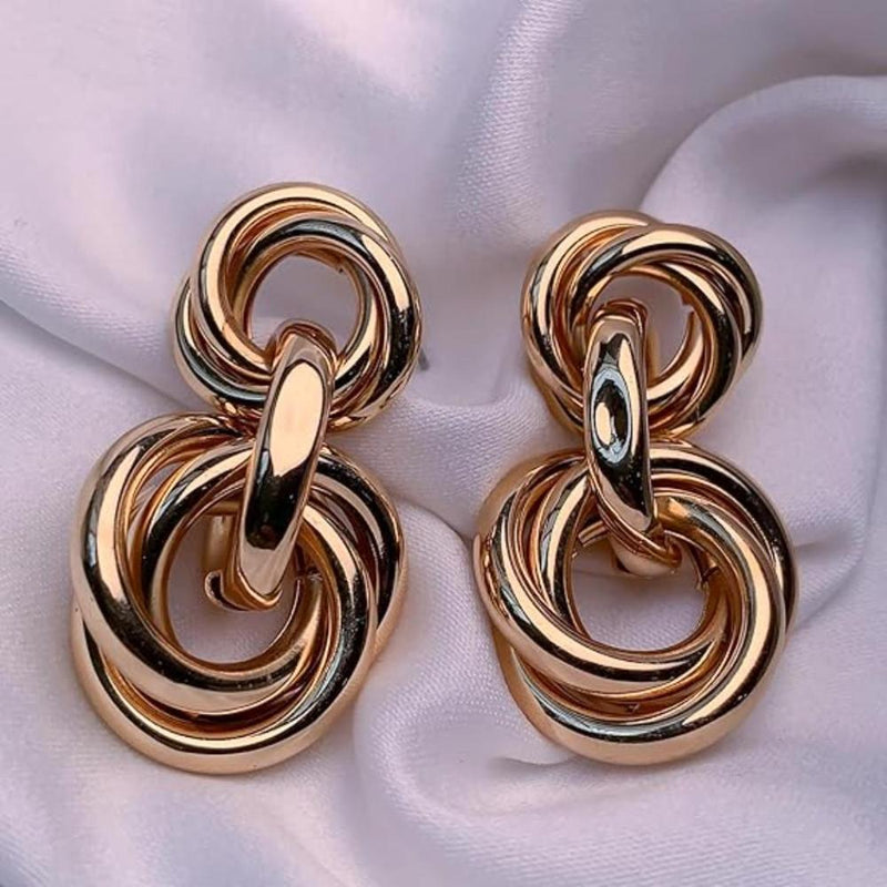 Etnico Latest Trendy Stylish Gold Plated Geometric Twisted Chunky Dangler Earrings for Women and Girls (E3192FL) (Style2)