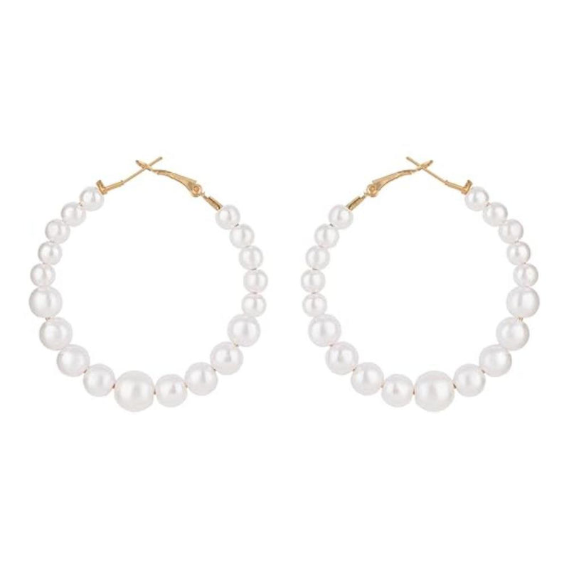 Etnico Latest Fashion Stylish Gold Plated Lightweight Round Pearl Hoop Earrings For Women (E3198W) (Style9)