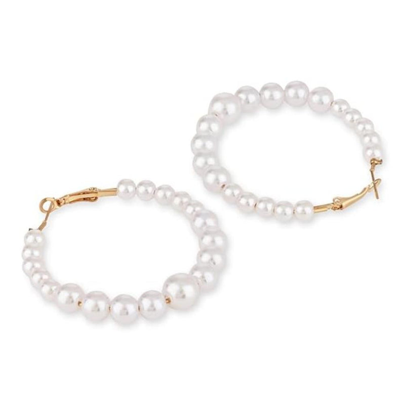 Etnico Latest Fashion Stylish Gold Plated Lightweight Round Pearl Hoop Earrings For Women (E3198W) (Style9)