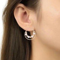 Etnico Latest Fashion Stylish Gold Plated Lightweight Round Pearl Hoop Earrings For Women